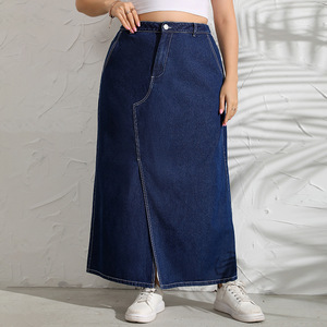 <strong>Fashion</strong> Wholesales Ladies Denim Jeans <strong>Skirt</strong> Front Slit Long Womens Indigo <strong>Skirt</strong> for Plus Size Women - Product Image 2