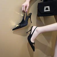 Nouvelles sandales à talons très hauts et bout pointu pour femme 2026, en cuir verni multicolore, à talon bas, avec boucle métallique, dos nu, polyvalentes