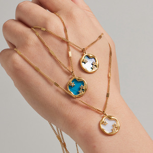 Women's Non-Fading 18K Gold-Plated Stainless Steel <b>Necklace</b> | Elegant Enamel Starry Sky Pendant Wholesale - Product Image 3