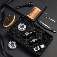 Kit de toilettage de la barbe bio pour hommes avec logo personnalisé incluant shampooing, après-shampoing, brosse, ciseaux, huile de croissance