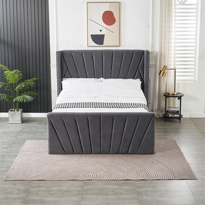 <span class=keywords><strong>Base</strong></span> de Cama Doble Contemporánea de Mediados de Siglo con Almacenamiento, Diseño Moderno, <span class=keywords><strong>Tapizada</strong></span> con Acolchado Suave y Plataforma de Terciopelo - Product Image 2