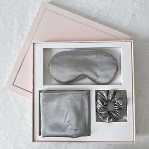 Coffret cadeau <span class=keywords><strong>Masque</strong></span> de sommeil en soie Taie d'oreiller Ensemble d'anneaux de cheveux Coffret cadeau de trois pièces Cadeau de compagnon de mariage Vente en gros - Product Image 6