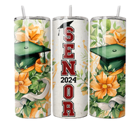 Nouveaux produits Floral Cap Graduation Senior 2024 personnalisé isolé 20oz Skinny gobelet en acier inoxydable