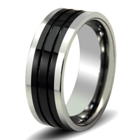Bague de mode au design unique, 8 mm, en céramique noire et carbure de tungstène combinés, pour homme