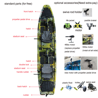 Kayak modulaire tandem 3 pièces Three Power 14FT, avec pédalier, pour la pêche, durable, léger, 2 places, en HDPE, avec support pour moteur de pêche.