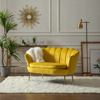 Canapé 2 places en acier inoxydable de style nordique en forme de coquille, revêtement en tissu vert, canapé en velours, ensemble de fauteuils