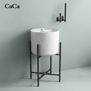 CaCa Cheap Modern Bathroom Ceramic Half Pedestal Wall Hung Basin Semi-Hanging Art Wash Basin