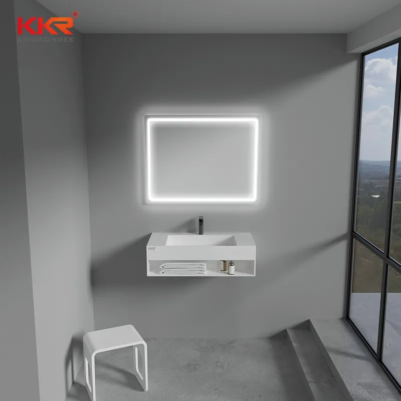 Lavabo de pared blanco mate para baño, lavamanos de lujo con superficie sólida acrílica modificada