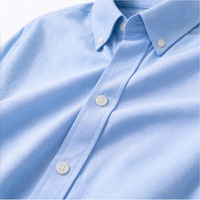 Kemeja Oxford Biru Muda Pria, 100% Katun Kancing Depan, Kemeja Lengan Panjang Kasual Bisnis Tebal dengan Saku