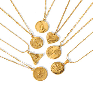 Collar con Colgante de Acero Inoxidable Chapado en Oro para Mujer, Estilo Europeo Americano, Diseño Geométrico de Corazón y Ojo Turco, Joyería de Regalo - Product Image 5