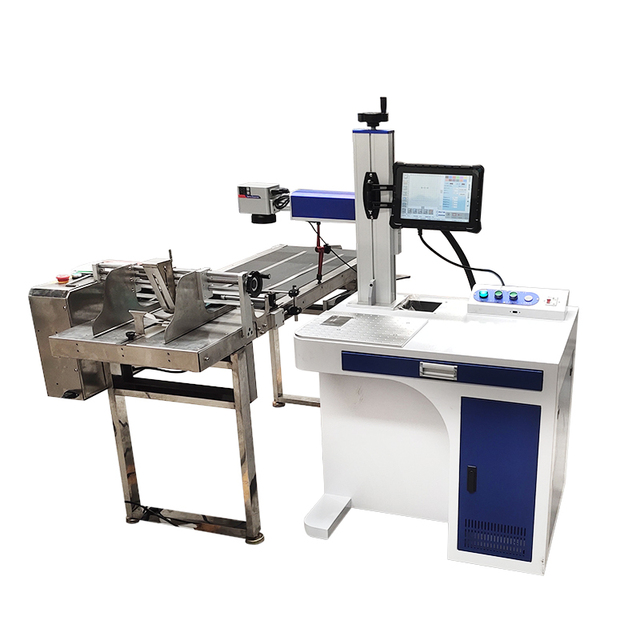 30w 50w 100w Desktop Fiber Laser Marking and Engraving Machine with Conveyor Belt Programmable DXF Support