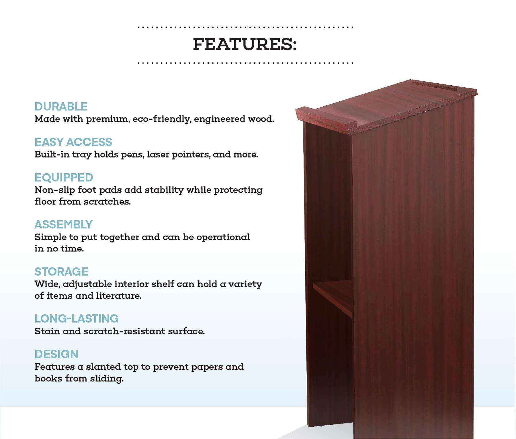 Hostess Stand for Restaurant: Wooden Podium with Storage Shelf for  Speaking, Customized Design and Irregular Shape, image size:1800x1533