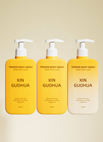 Bouteille de shampooing et de gel douche carrée en PET orange de 300 ml, pompe à lotion à pression, impression personnalisée et logo, conteneur cosmétique