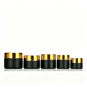 Tarros de crema de vidrio negro mate con tapas doradas 100G 60G 50G 30G 20G 15G 10G 5G, cortos y redondos para el cuidado de la piel, con serigrafía disponible. - Product Image 1