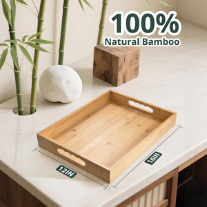 Bandeja de bambú para desayuno con almohadilla de silicona desmontable, utilizada para despensa, sala de estar, baño, bar de té - Product Image 1