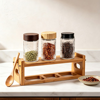 Vente en gros directe d'usine, pots à épices en verre de qualité alimentaire vides, 90 ml, pour sucre, thé, café, rangement de cuisine avec couvercle en bambou