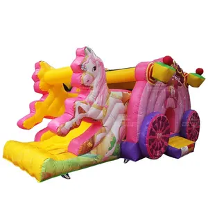 Commercial Inflatable Princess Combo Slides Bouncy Castles With Lagoons Inflatable Pink Princess Moonwalks For Rentals