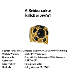 แหวนแฟชั่น สแตนเลสสตีล 316L ชุบทอง PVD ประดับด้วยหินสีดำ เครื่องประดับสำหรับผู้หญิง - Product Image 2