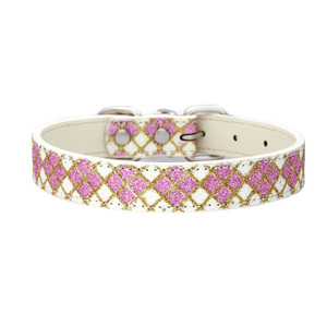 Alta calidad brillante al por mayor <span class=keywords><strong>Bling</strong></span> PU material Plaid perro <span class=keywords><strong>collar</strong></span> cuero mascota - Product Image 5