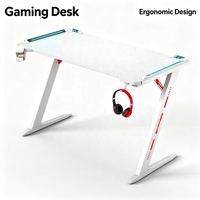 Table de jeu E-Sports moderne blanche en forme de A, bureaux de jeu avec pieds en métal, bureau PC avec supports pour casque et boissons pour les joueurs