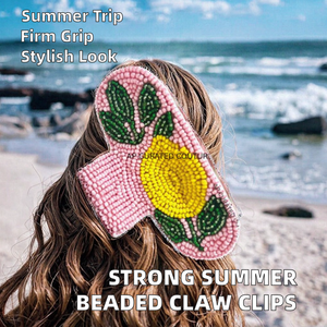 High Quality Plastic Beaded Women's Adjustable Handmade European-American Style Summer Daily Use Hair Claw <b>Clips</b> Large Grip Hair - Product Image 2