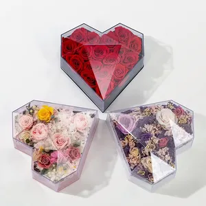 Dream Set Three-Heart Round Flower Box 99 Roses, Flowers Gift Box Empty Valentine's Day Gift Box