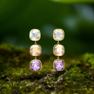 Boucles d'oreilles en cristal, acier inoxydable 316L, placage or PVD, design carré durable et résistant - Product Image 3
