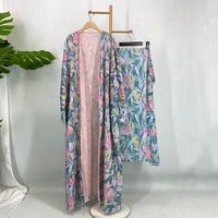 Abaya ouverte en polyester imprimé floral élégante et de qualité supérieure, avec hijab assorti, en mousseline respirante et légère, robe de mariée musulmane pour l'été