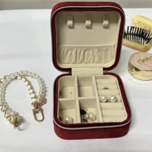 Eco-friendly Hotsale Smooth Velvet Exterior Rangement Bijoux Jewelry <b>Box</b> Fine Gold Zipper Soft Lining Jewelry Packaging For Neck - Product Image 2