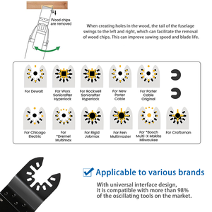 5 pièces/ensemble coupe rapide, coupe affleurante et grattoir rigide lames multi-outils oscillantes pour bois avec clous, bois - Product Image 6