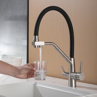 Robinet de cuisine extractible et rotatif en acier inoxydable 304 multicolore pour évier, avec fonction double eau chaude et froide et robinet d'eau purifiée