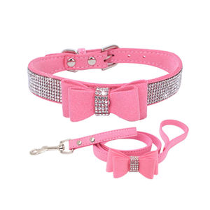 Bowknot Shiny Rhinestone <span class=keywords><strong>Collar</strong></span> para mascotas <span class=keywords><strong>Collar</strong></span> de cuero de microfibra para gatos y perros - Product Image 3