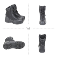 Bottes tactiques à fermeture éclair latérale en cuir et nylon respirant avec soutien de la cheville, noires, pour hommes, vente en gros, prix d'usine OEM, bottes robustes à fermeture éclair