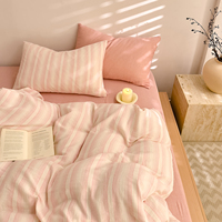 Selimut Kasur 100% Katun Krep 3 Pcs Set Motif Garis-garis, Kain Kasa Kerut, MOQ Rendah, Set Sprei Toko Butik Shopify