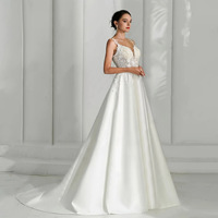 Robes de mariée personnalisées, neuves, de haute qualité, dos nu, style luxe léger, taille naturelle, en satin ivoire, coupe trapèze, style bohème