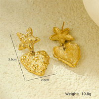 Boucles d'oreilles Novirassine de luxe en acier inoxydable plaqué or, motif cœur et étoile texturé, pour femme, usage quotidien