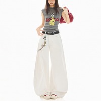 Vente en gros de jeans vintage à jambes larges pour femmes, pantalons en denim taille haute amples, esthétique grunge, streetwear Y2K, pantalon de skater hip hop