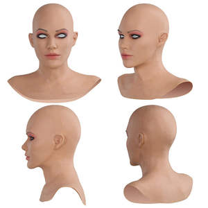 Masque de tête féminin en silicone avec seins, visage de <span class=keywords><strong>femme</strong></span> à gros seins, bonnet E pour travestis, Halloween, mascarade - Product Image 2