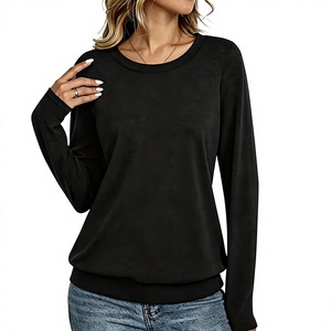 T-shirt en tricot à manches longues pour femme, col rond, couleur unie, coupe ample, décontracté, respirant, en coton, collection toutes saisons, Bangladesh - Product Image 4