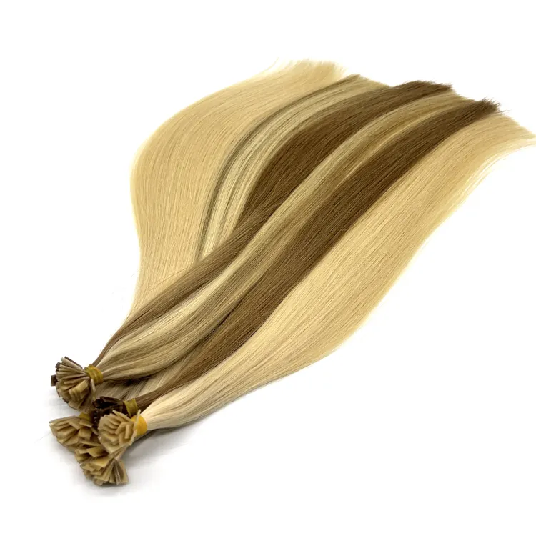 Fabrika çift çekilmiş manikür hizalanmış rus bakire Remy saç İtalyan Keratin Prebonded düz ucu insan saç uzatma