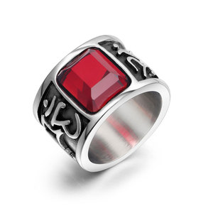 Men's <b>Titanium</b> Steel <b>Ring</b> With Red Gemstone Bezel Setting Wide Band SA350 Jewelry Gift - Product Image 1