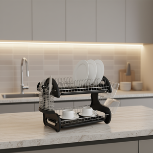 Escurridor de Platos Negro de Doble Capa, Estante de Almacenamiento de Cocina de 2 Niveles para Platos, Tazones, Tazas, Cucharas, Palillos, Diseño Minimalista Independiente - Product Image 2