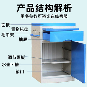 Armoire de chevet médicale Abs 45x42x74cm, petite taille, rangement hospitalier avec tiroir et porte, couleur bleue - Product Image 4