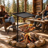 Grill de barbecue d'extérieur portable robuste avec grille double couche et grille grillagée, réglable en hauteur, pour la vente en gros