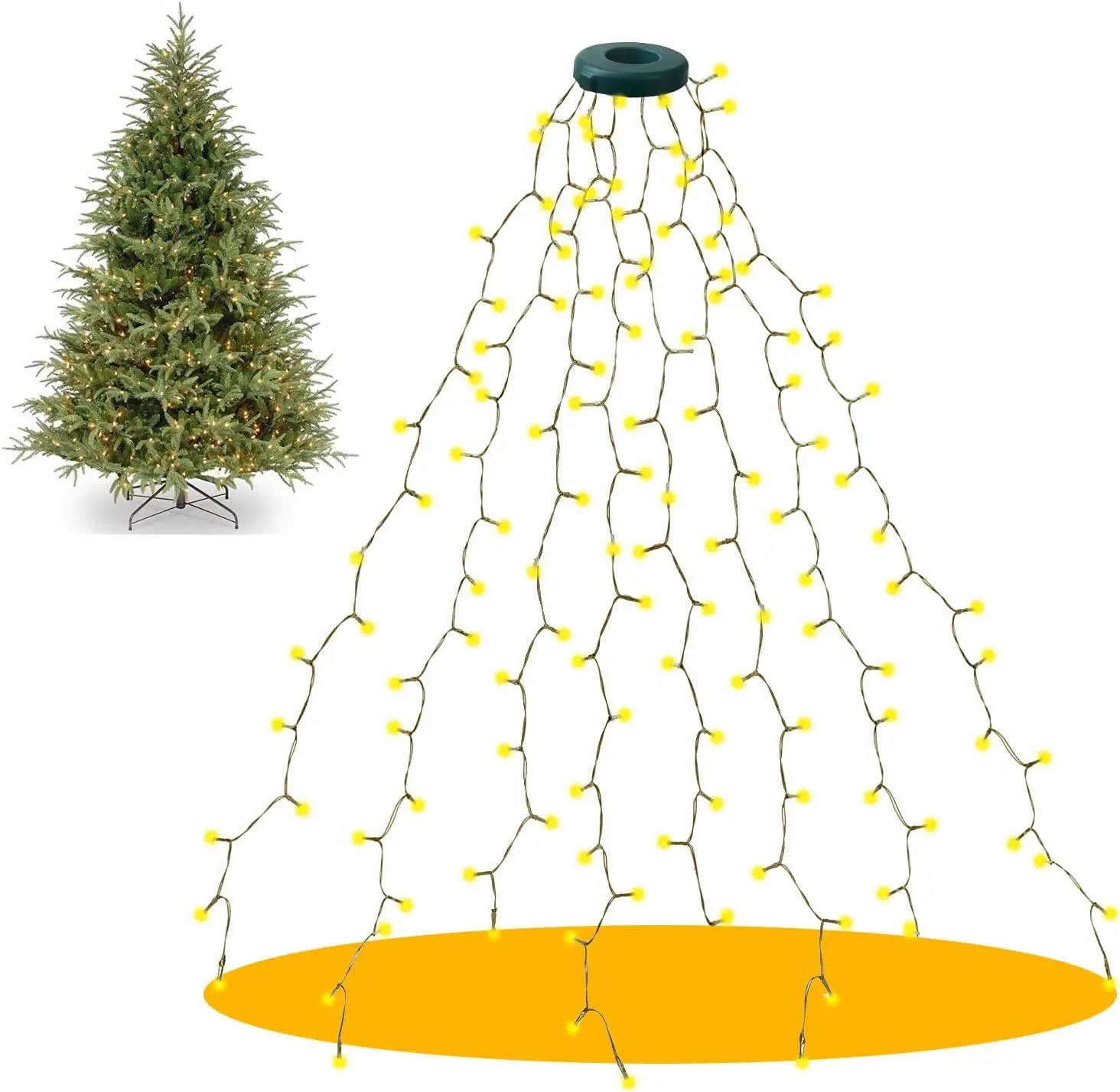 クリスマスツリーの装飾のためのリング付きLEDクリスマスツリーストリングライトを簡単にインストール