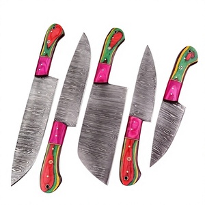 Ensemble de couteaux de chef 5 pièces lame en acier damas couteaux de cuisine orientation de la main réglable poignées en bois Pakka finition cuir brossé - Product Image 4