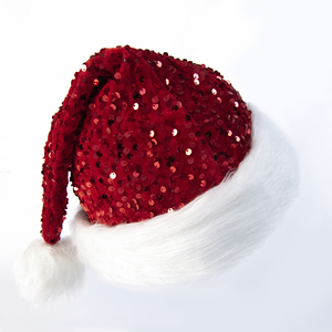 Sombrero clásico <span class=keywords><strong>de</strong></span> Papá Noel <span class=keywords><strong>de</strong></span> lentejuelas rojas con ribete <span class=keywords><strong>de</strong></span> piel sintética blanca y Pompón para el día <span class=keywords><strong>de</strong></span> Navidad Sombrero <span class=keywords><strong>de</strong></span> Navidad <span class=keywords><strong>de</strong></span> felpa <span class=keywords><strong>de</strong></span> Navidad - Product Image 1
