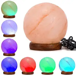 Lámpara de luz nocturna tallada con bola, enchufe eléctrico rosa, sal del himalaya para aliviar las emociones negativas, USB, venta al por mayor