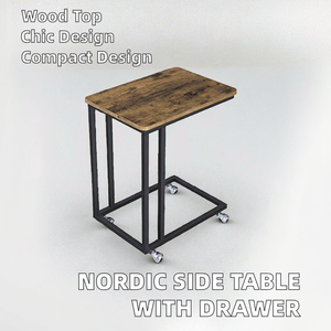 Mesa auxiliar de <span class=keywords><strong>madera</strong></span> de estilo nórdico moderno con cajón de almacenamiento, ahorro de espacio para muebles para el hogar en la sala de estar o el dormitorio - Product Image 2