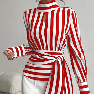 All'ingrosso moda taglie forti <span class=keywords><strong>vestiti</strong></span> da <span class=keywords><strong>donna</strong></span> in bianco e nero a righe maniche camicia elegante camicetta da <span class=keywords><strong>donna</strong></span> - Product Image 1